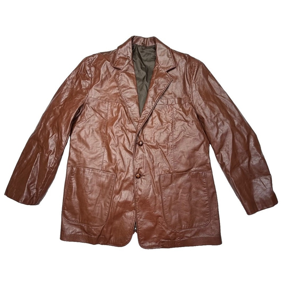 Vintage Ralph Edwards Men's 46R Brown Leather Blazer Sport Coat Made USA